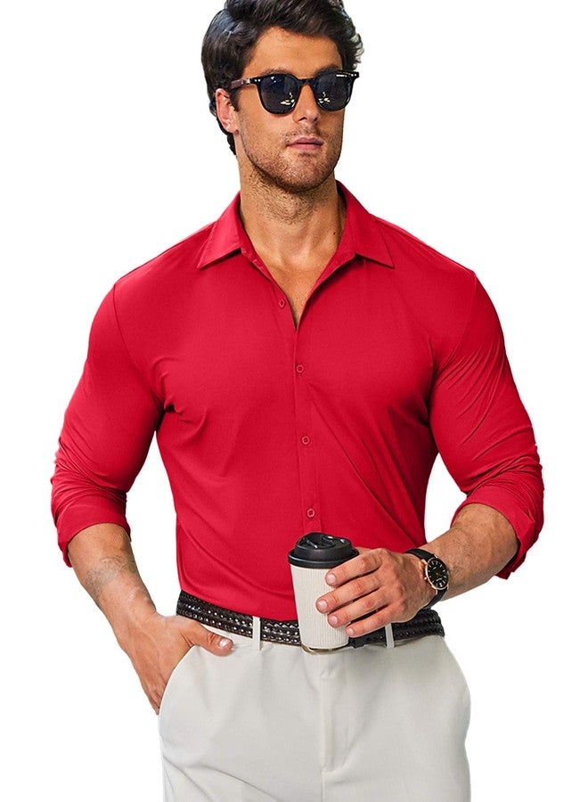 COOFANDY Men's Business Dress Shirts Long Sleeve Stretch Wrinkle Free Dress Shirt Red - Image 3